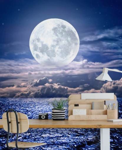 Hvit Moon Blå Himmel og Ocean Bakgrunn Hvit Moon Blå Himmel og Ocean Bakgrunn