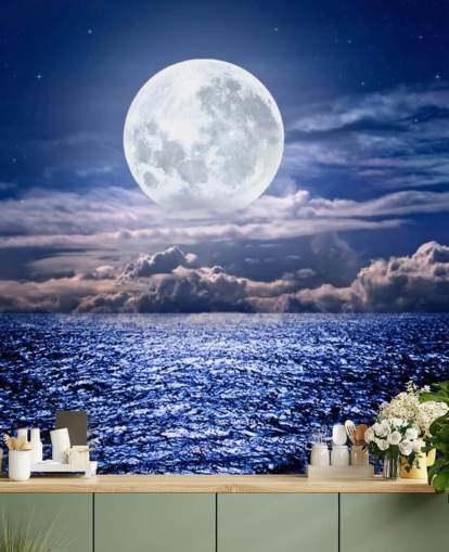 White Moon Blue Sky and Ocean Wallpaper White Moon Blue Sky and Ocean Wallpaper
