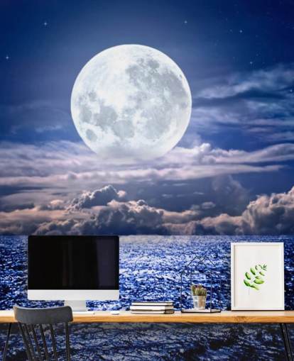 White Moon Blue Sky and Ocean Wallpaper White Moon Blue Sky and Ocean Wallpaper
