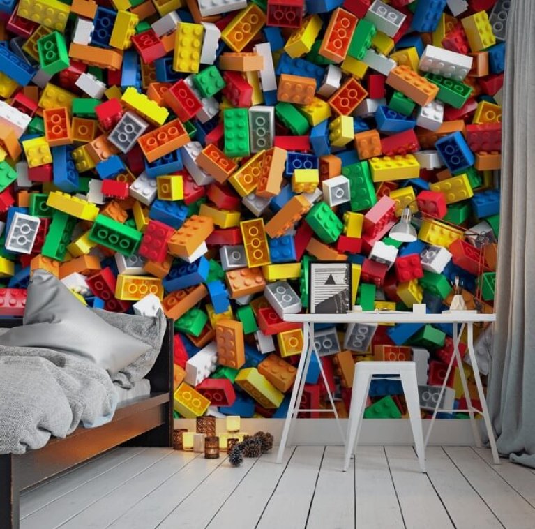 Lego Bricks Photo Wallpaper, Kids Bedroom Decor, Boy's Bedroom