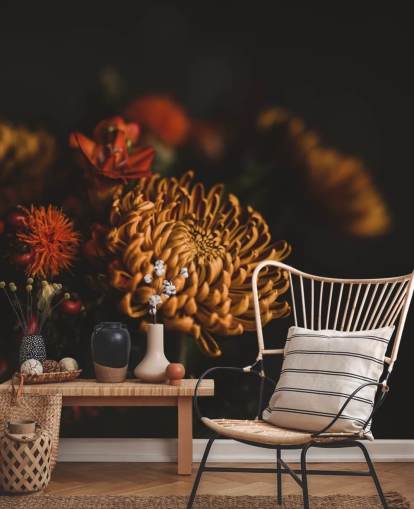 Papel pintado Flores naranjas y burdeos Papel pintado Flores naranjas y burdeos