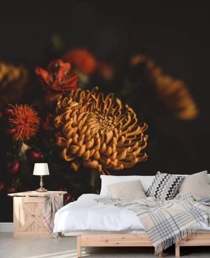 Papier Peint Fleurs Orange et Bordeaux Papier Peint Fleurs Orange et Bordeaux