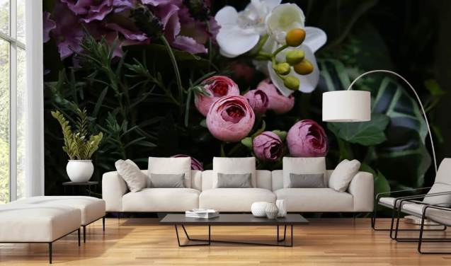 Romantic Bouquet on Dark Blackground Wallpaper