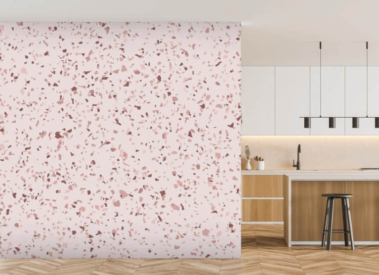 Papier peint adhésif style Terrazzo kaki/rosé - PAPIERS PEINTS