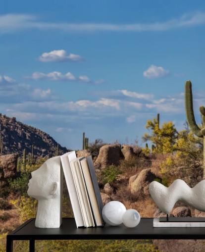 Cactus in Dusty Landscape with Mountain Background Wallpaper Cactus in Dusty Landscape with Mountain Background Wallpaper