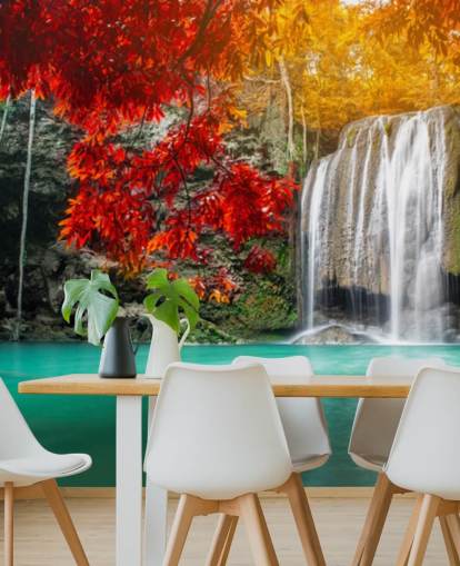 orange und gelbe Bäume von Wasserfall Tapete orange und gelbe Bäume von Wasserfall Tapete