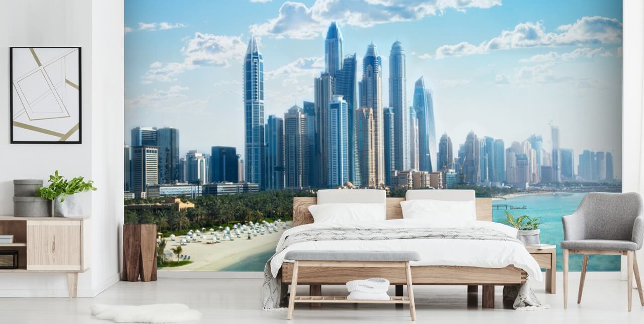 skyline della città a dubai e carta da parati porto