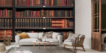 Antique Books On Bookshelf Wallpaper Mural