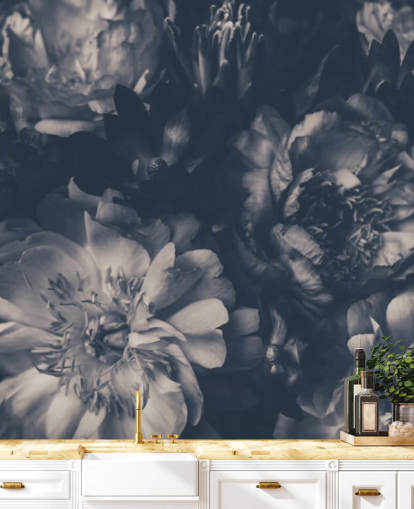 Papel de parede floral escuro preto e branco Papel de parede floral escuro preto e branco