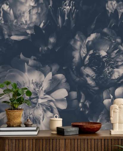 Papel de parede floral escuro preto e branco Papel de parede floral escuro preto e branco