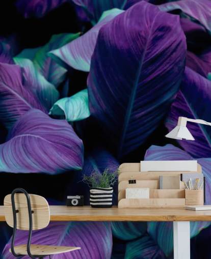 Carta da parati con foglie viola e blu Carta da parati con foglie viola e blu