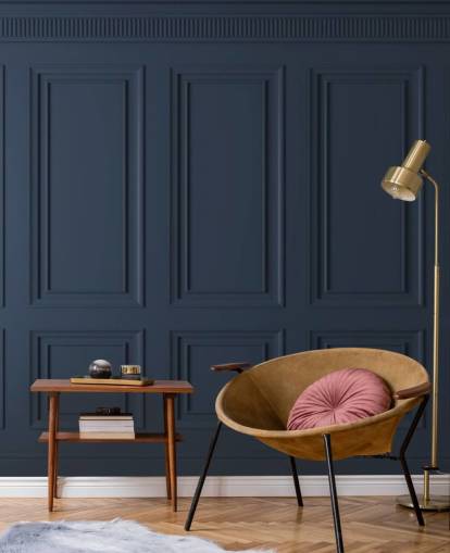 mörkblå anpassningsbar träpanel tapetväggmålning kallad Dark Blue Panel för lounger eller sovrum mörkblå anpassningsbar träpanel tapetväggmålning kallad Dark Blue Panel för lounger eller sovrum