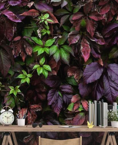 Lilla og grønn Mørk Leaf Bakgrunn Mural Lilla og grønn Mørk Leaf Bakgrunn Mural