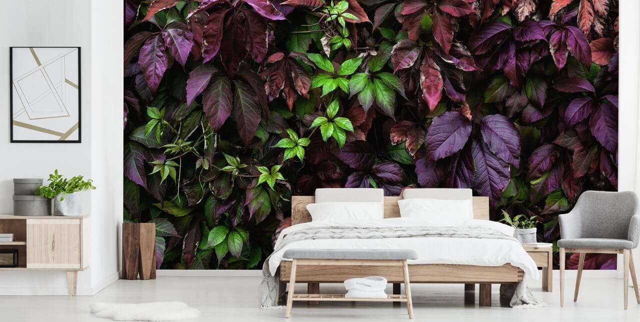 Lilla og Green Dark Leaf Wallpaper Mural Lilla og Green Dark Leaf Wallpaper Mural