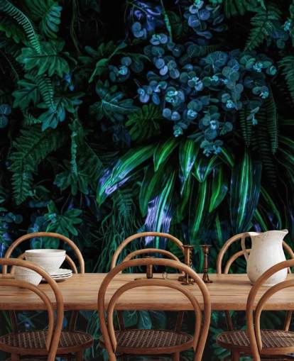 donkerblauwe en groene tropische behangmuurschildering op maat genaamd Luscious Tropical Wall voor slaapkamers donkerblauwe en groene tropische behangmuurschildering op maat genaamd Luscious Tropical Wall voor slaapkamers