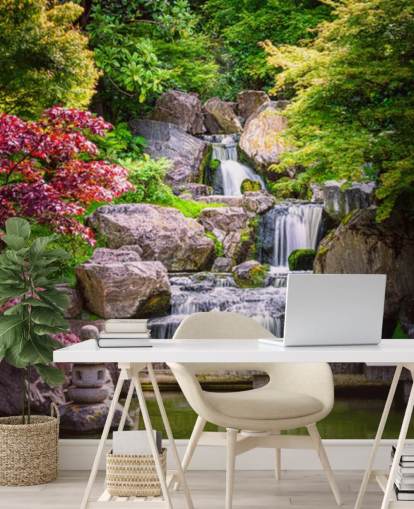 japanese style garden with waterfall wallpaper japanese style garden with waterfall wallpaper
