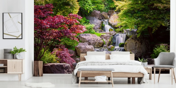 jardin de style japonais avec papier peint cascade