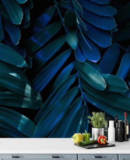 Mørk blå og grønn Palm Leaf Bakgrunn Mørk blå og grønn Palm Leaf Bakgrunn