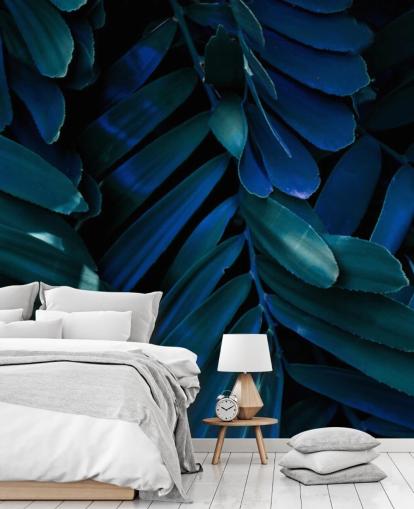 Mørkeblå og grøn Palm Leaf Baggrund Mørkeblå og grøn Palm Leaf Baggrund