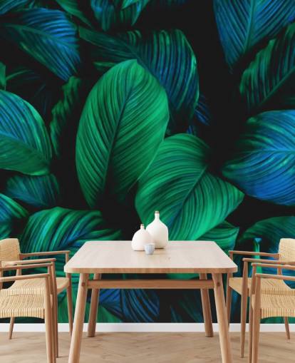 Grönt och blått blad Bakgrund Väggmålning Grönt och blått blad Bakgrund Väggmålning