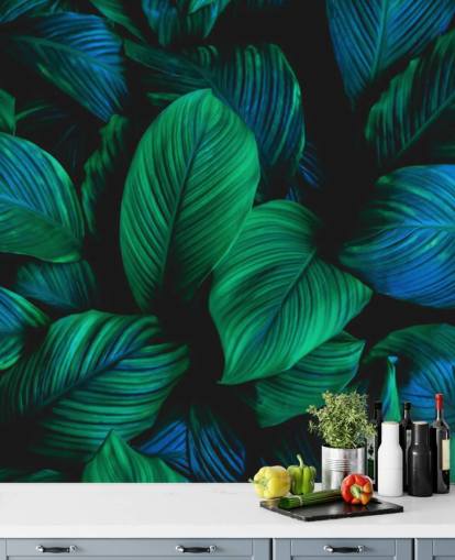Groene en blauwe blad behang muurschildering Groene en blauwe blad behang muurschildering