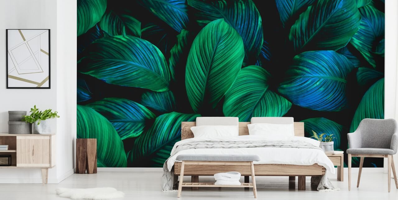 Grønn og Blå Leaf Bakgrunn Mural