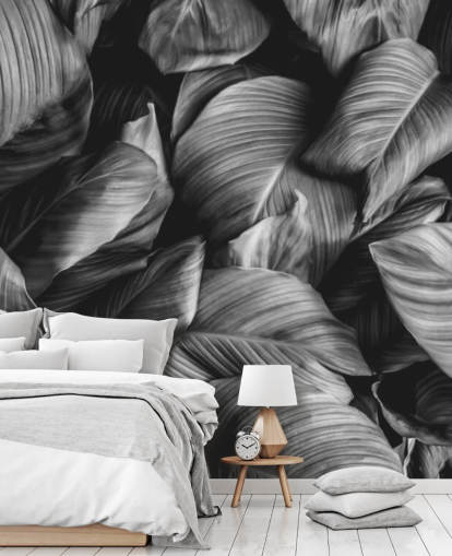 Papel de parede de folha preta e branca Papel de parede de folha preta e branca