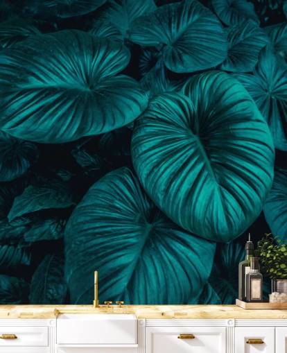 Papier Peint Grandes Feuilles Vert foncé Papier Peint Grandes Feuilles Vert foncé