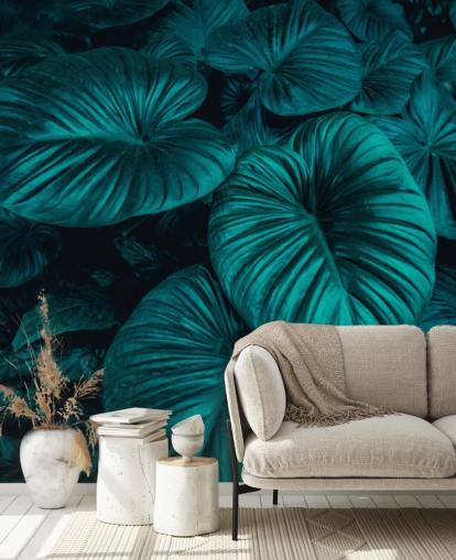 Papel de parede de folhas grandes verdes escuras Papel de parede de folhas grandes verdes escuras