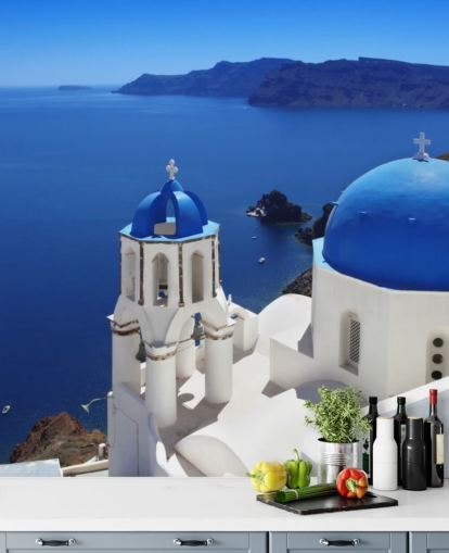 Mural de pared Iglesia tradicional de Santorini en Oia Mural de pared Iglesia tradicional de Santorini en Oia