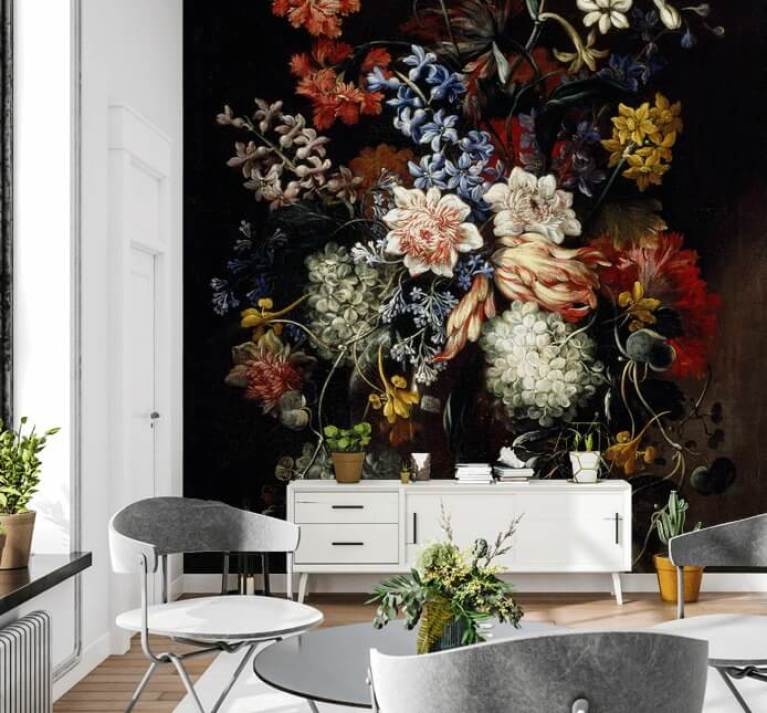 Illustrated different flowers mural wallpaper  TenStickers