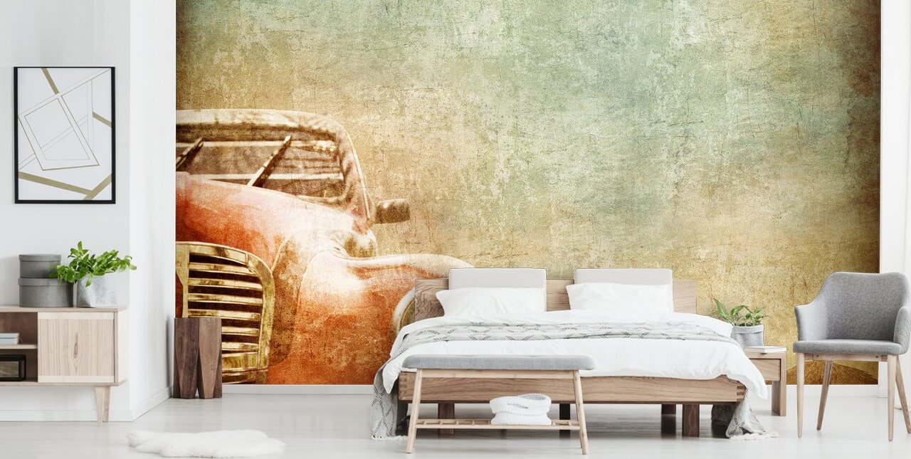 Papel pintado de coches vintage rojo Papel pintado de coches vintage rojo