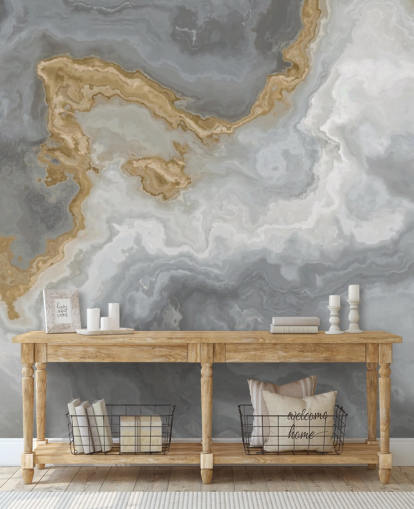 grå og guld marmor tapet vægmaleri kaldet Elegant Grey and Gold Marble til badeværelser, køkkener og spisestuer grå og guld marmor tapet vægmaleri kaldet Elegant Grey and Gold Marble til badeværelser, køkkener og spisestuer