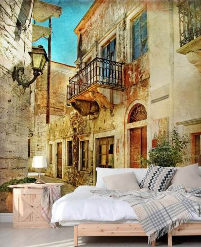 travel wallpaper mural called Old Town, Greece for kitchens, care homes and businesses travel wallpaper mural called Old Town, Greece for kitchens, care homes and businesses