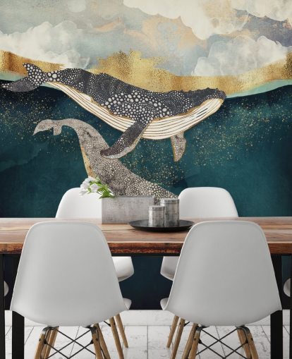 papier peint mural personnalisé en forme de baleine bleu marine et doré appelé Bond II par SpaceFrog Designs pour les salons ou les chambres papier peint mural personnalisé en forme de baleine bleu marine et doré appelé Bond II par SpaceFrog Designs pour les salons ou les chambres