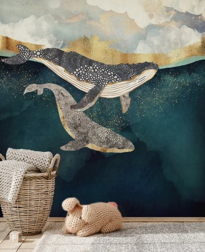 navy and gold custom whale wallpaper mural called Bond II by SpaceFrog Designs for living rooms or bedrooms navy and gold custom whale wallpaper mural called Bond II by SpaceFrog Designs for living rooms or bedrooms