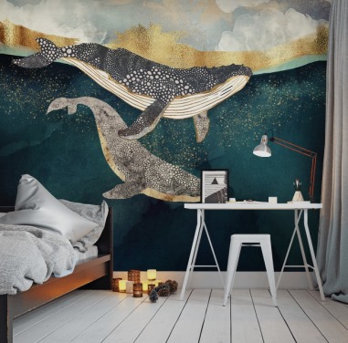 Maßgeschneiderte Waltapete Bond II von SpaceFrog Designs in Marineblau und Gold für Wohn- oder Schlafzimmer