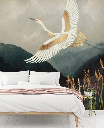 guld og marineblå tilpasselig orientalsk tapet kaldet Elegant Flight by SpaceFrog Designs til stuer eller soveværelser guld og marineblå tilpasselig orientalsk tapet kaldet Elegant Flight by SpaceFrog Designs til stuer eller soveværelser