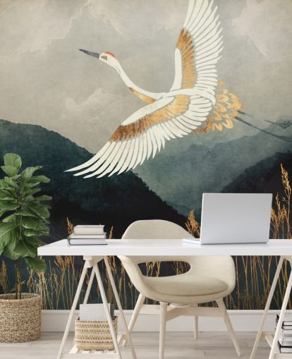 gold and navy customizable oriental wallpaper called Elegant Flight by SpaceFrog Designs for living rooms or bedrooms gold and navy customizable oriental wallpaper called Elegant Flight by SpaceFrog Designs for living rooms or bedrooms