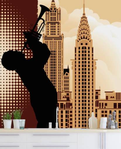 Fondo de pantalla de silueta de saxofón de Empire State Fondo de pantalla de silueta de saxofón de Empire State