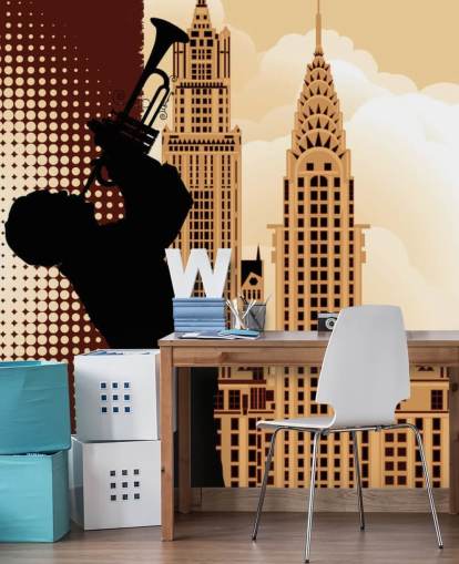 Silhouette de saxophone par Empire State Wallpaper Silhouette de saxophone par Empire State Wallpaper