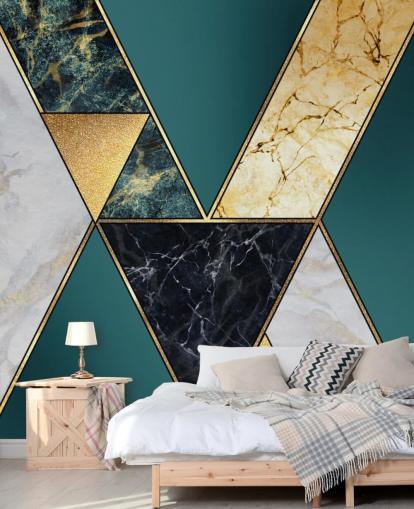 groenblauw, goud, zwart-wit art deco tegelbehang groenblauw, goud, zwart-wit art deco tegelbehang