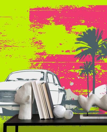 Piirretty auto värikkäällä taustakuvalla Piirretty auto värikkäällä taustakuvalla