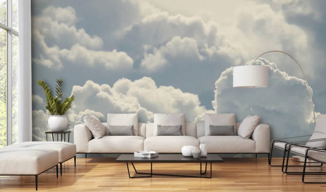 Gloeiende witte wolken behang