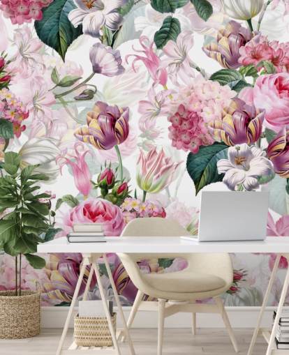 Papel pintado Rosas y flores blancas Papel pintado Rosas y flores blancas