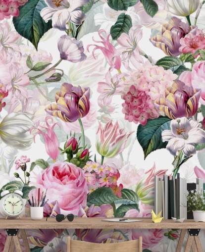 Papel pintado Rosas y flores blancas Papel pintado Rosas y flores blancas