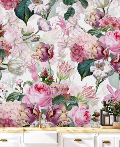 Papier Peint Roses et Fleurs Blanches Papier Peint Roses et Fleurs Blanches