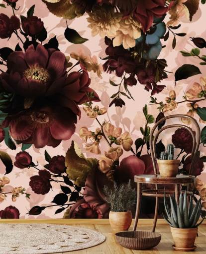 Papel Pintado Flores Granate Oscuro Papel Pintado Flores Granate Oscuro