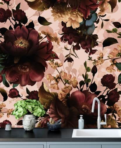 Papel de parede Dark Maroon Flowers Papel de parede Dark Maroon Flowers