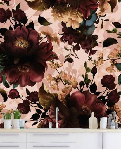 Papel Pintado Flores Granate Oscuro Papel Pintado Flores Granate Oscuro